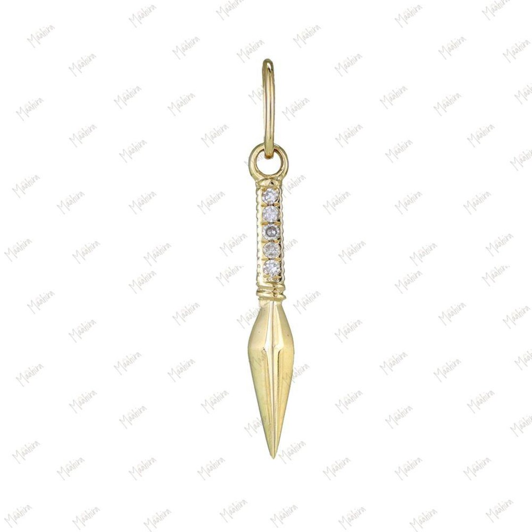 14k Yellow Gold Diamond Dagger Charm 16mm, Gold Dagger Charm, Dagger ...