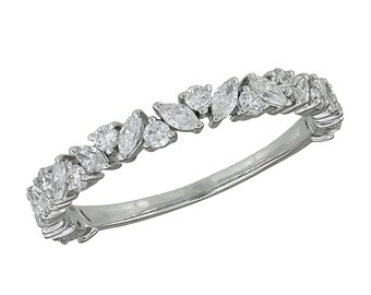14k White Gold Marquise Diamond Ring Size 7, Fine Jewelry Gift for Her