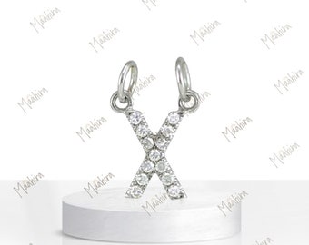 14k White Gold Diamond Letter X Charm 8X5.7mm, Initial letter charm, Letter charms, Initial charms, Letter pendant, Initial pendant