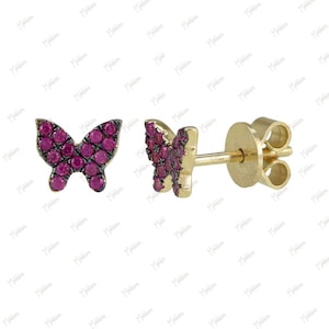 14k Yellow Gold Ruby/Blue Sapphire/Pink Sapphire/ Emerald Butterfly Stud Earrings 5.5x6.70mm, Butterfly Stud Earrings, Minimalist Studs