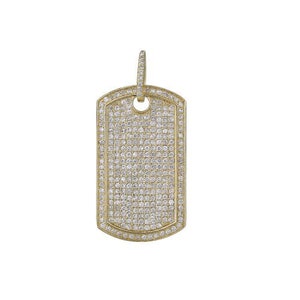 May include: A gold dog tag pendant with a pave setting of small diamonds.