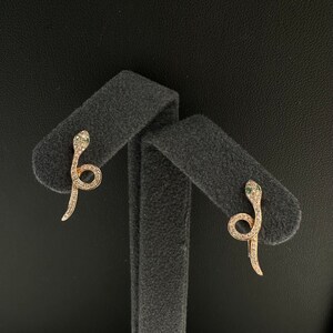 14K White Gold/Yellow Gold Diamond Snake Stud Earrings, Snake earrings, Gold Snake Earrings, Snake stud Earrings, Gold Unique Earrings
