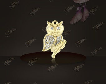 14k Yellow Gold Diamond Owl Charm, owl charm pendant, earring charms, necklace charms, bracelet charms, owl, gold charms, diamond charms