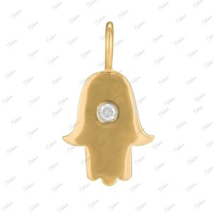 14k Yellow Gold Diamond Hamsa Hand Charm 13.20x10.50mm, good luck charm, Hamsa charm pendant, necklace charms, bracelet charms, gold charms