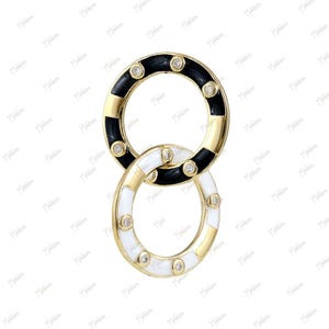 14K Yellow Gold Diamond Black & White Enamel Ring Charm Connector 20mm, Clicker Charm Connector, Clicker connector, charm holder, connector