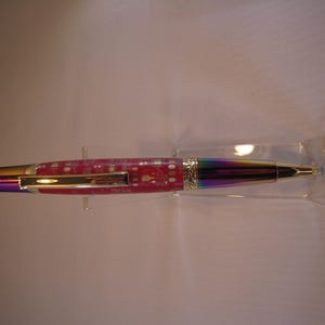 Handgemaakte balpen met rode printplaat en pen met regenboogafwerking; Gratis verzending