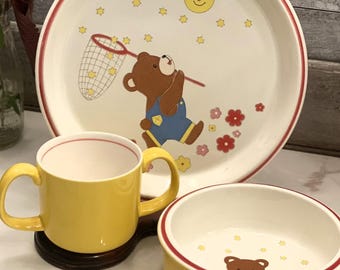 【訳あり】Mikasa テディベア デザイン プレート 25cm Mikasa Aviator Teddy Bear Children's Set: Vintage Plate and Bowl