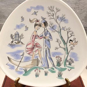 Vintage Raymond Peynet Decorative Triangular Plate | Whimsical Romantic French Decor | Lovers in a Boat | Rosenthal Studio-Linie Germany