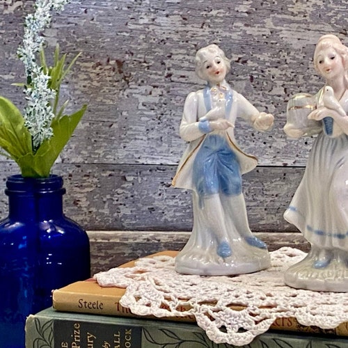 Vintage Home Knick Knacks Blue Porcelain Woman Figurine