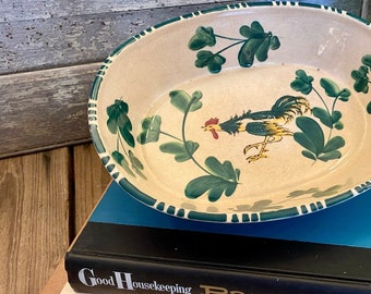 Fun Vintage Hand Painted Rooster Casserole Dish; Ceramic Casserole Dish with Hand Painted Rooster; Made in Japan Ceramic Oval Serving Dish