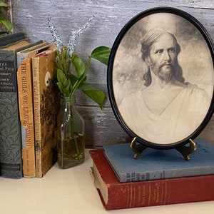 Vintage Framed Image of Jesus | Woodward & Lothrop Picture Frame Department | Oval Framed Image of Jesus Christ
