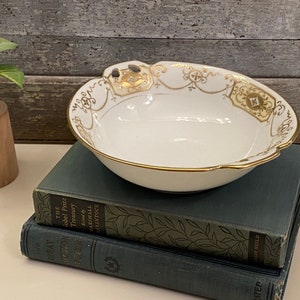Vintage (Antique?) Hand Painted Porcelain Serving Dish | Hand Painted Moriage Beading| Elegant Serving Dish | Gold Beaded Decor on Porcelain