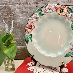 Australian Designed Carlton Ware Blue Plate with Poppies & Daisies | Large Fluted Shallow Bowl | Collectible Carlton Ware Pottery