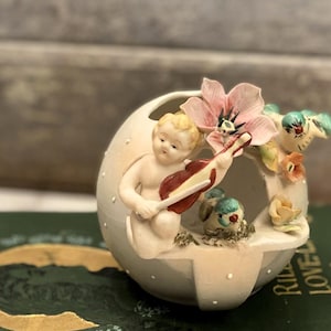 Hand‑painted Andrea “Occupied Japan” Cherub Bud Vase with Musical Cherub & Birds