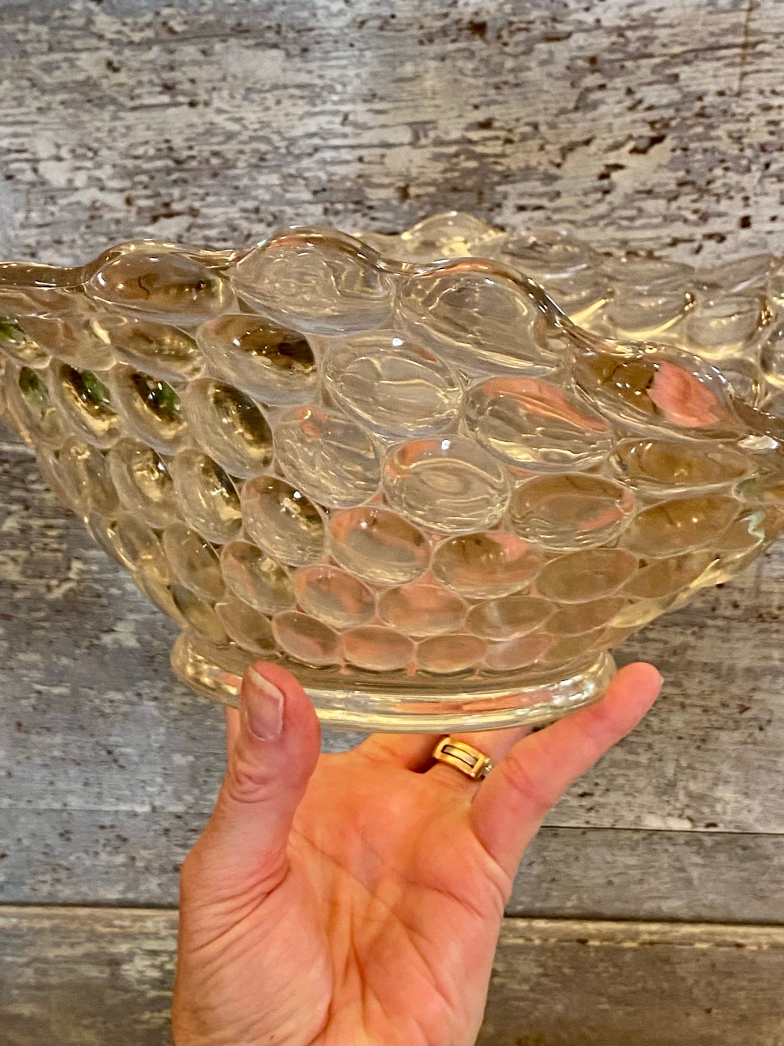 Large Glass Bubble Bowl Vintage Pressed Glass Bowl Etsy
