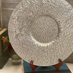 Large Vintage Aluminum Hand Hammered Tray By Rodney Kent | Floral Aluminum Platter
