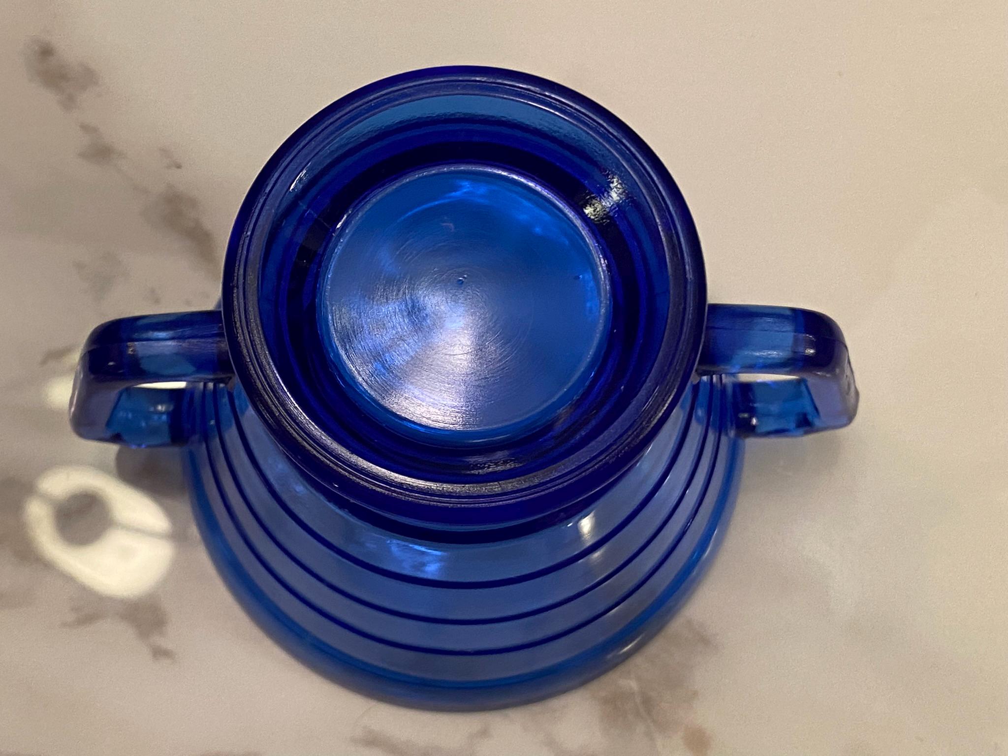 Vintage Cobalt Blue Depression Glass Creamer and Sugar Set