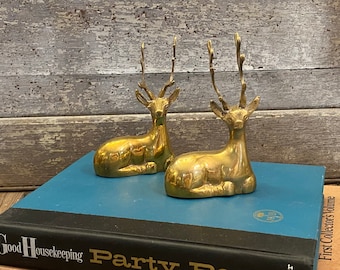 Pair of Brass Deer | Set of Sitting Brass Bucks | Brass Collectible Figurines