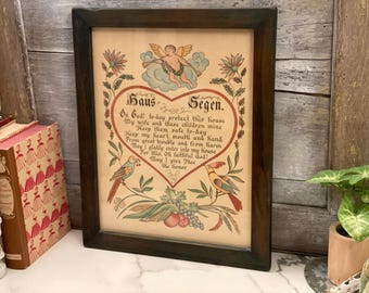 Vintage Early Pennsylvania Dutch House Blessing | Hand Calligraphy Folk Art Framed House Blessing | House Warming Gift
