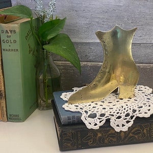 Brass Victorian Shoe Silhouette Mantel Ornament | Flat Brass Ladies Boot