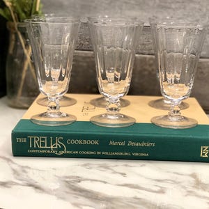 Set of 6 Vintage Clear Paneled Flutes with with Decorative Paneled Bowls | Discontinued Fostoria Silver Flutes
