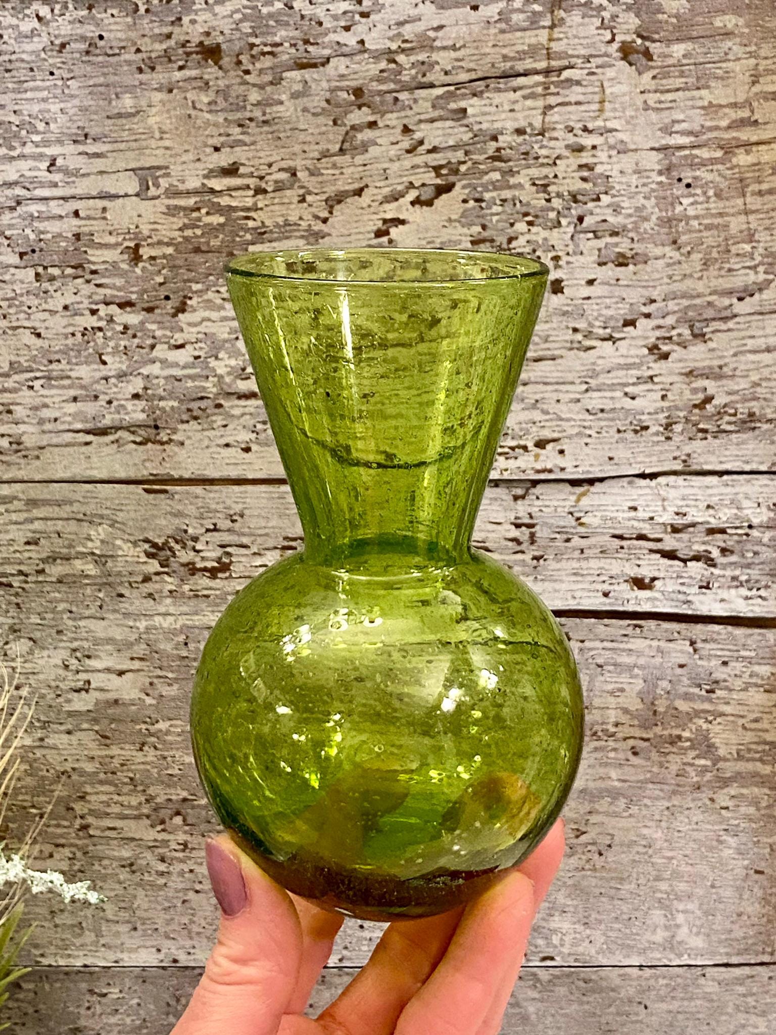 Vintage Zodax Green Seed Glass Vase | Green Gourd Glass Vase