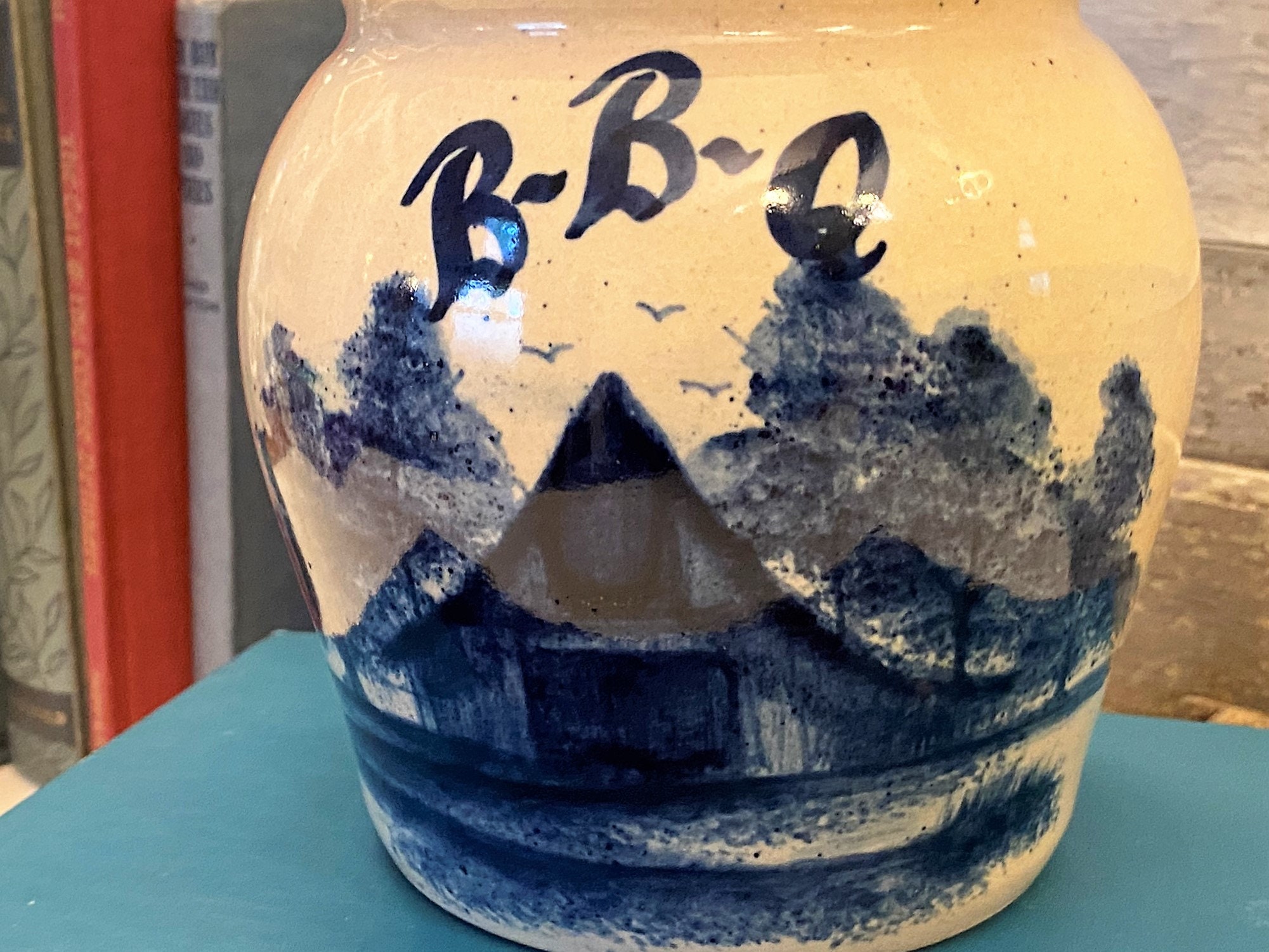 Vintage Paul Denmark Blue Pottery and Etsy Marshall Stoneware Crock B-B-Q - Paul Texas Original Storie Storie Mop House