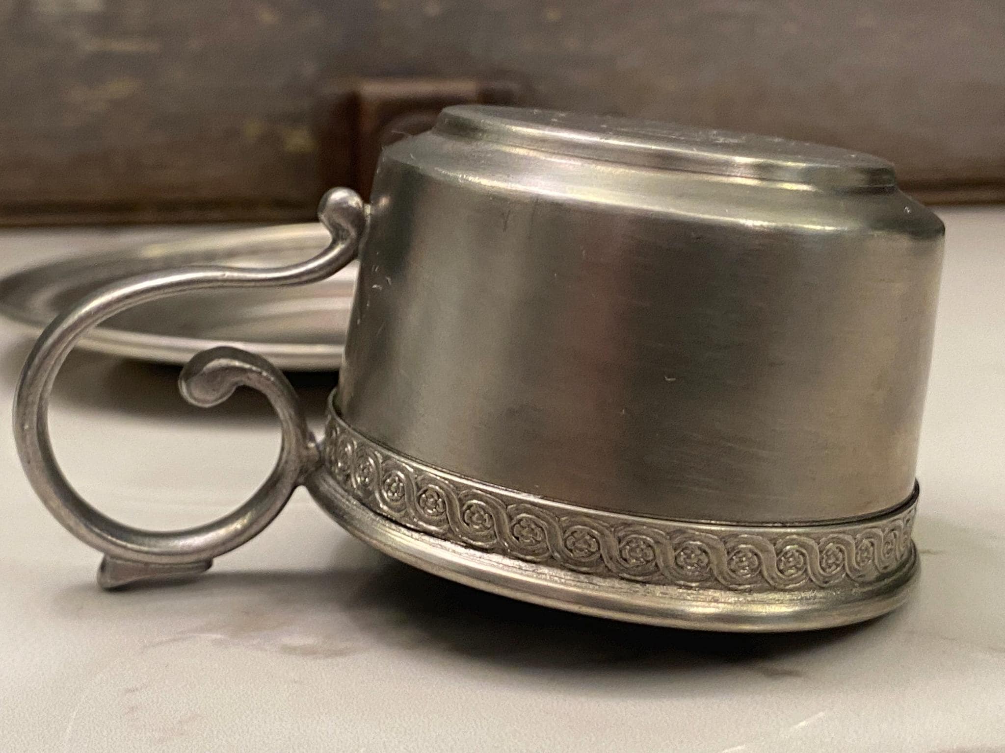 Vintage Swiss Pewter Demitasse Cup & Saucer Ernst Schweizer Zinn
