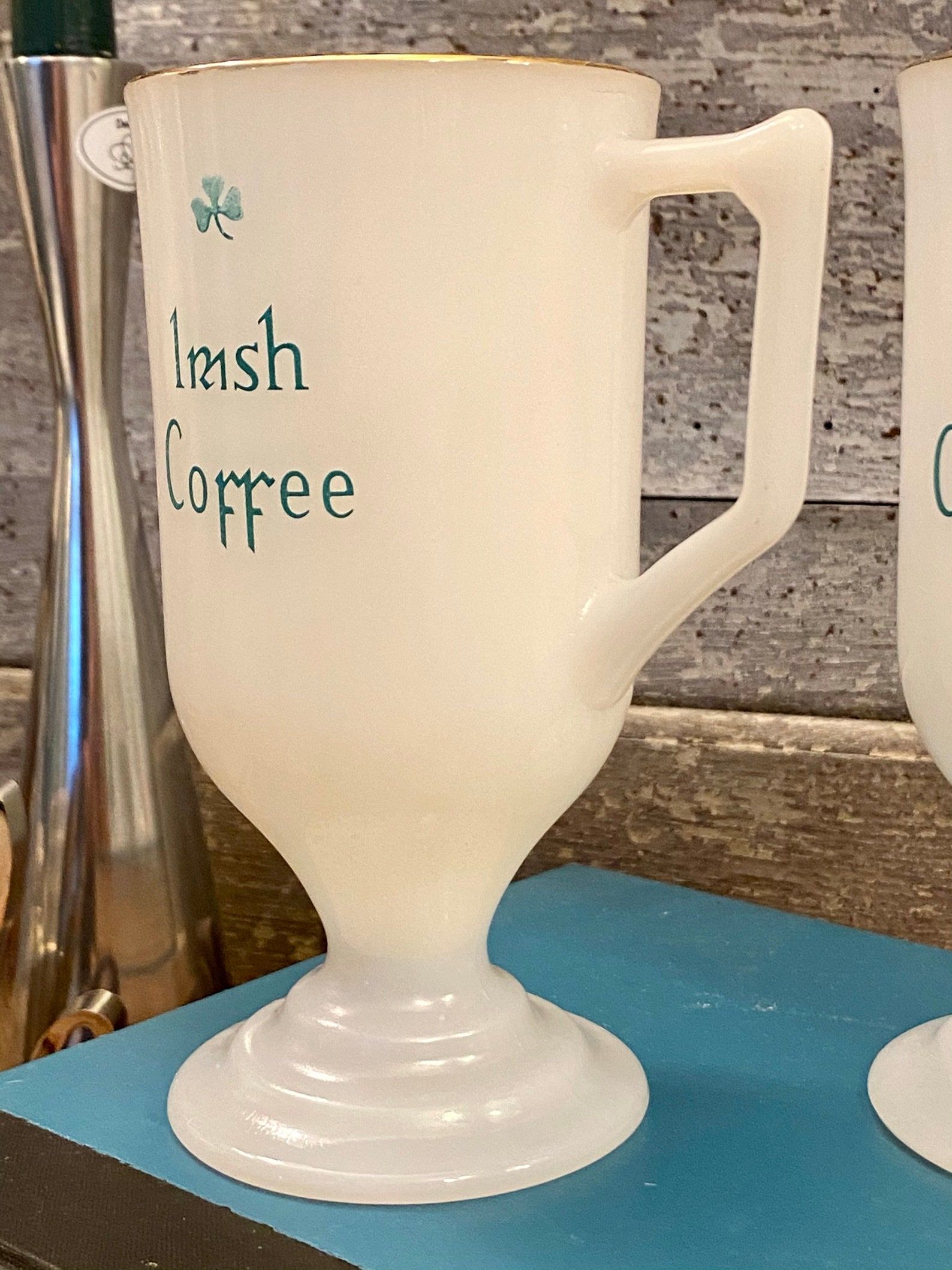 Footed Milk Glass Irish Coffee Mugs Squat Stemmed Traditional Etsy