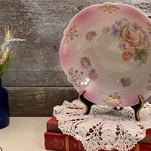 Bavarian Hand Painted Porcelain Bowl | Vintage Romantic Pink and Gold Bowl | Floral Porcelain Bowl |  Painted Serving Bowl