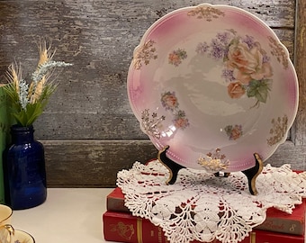 Bavarian Hand Painted Porcelain Bowl | Vintage Romantic Pink and Gold Bowl | Floral Porcelain Bowl |  Painted Serving Bowl