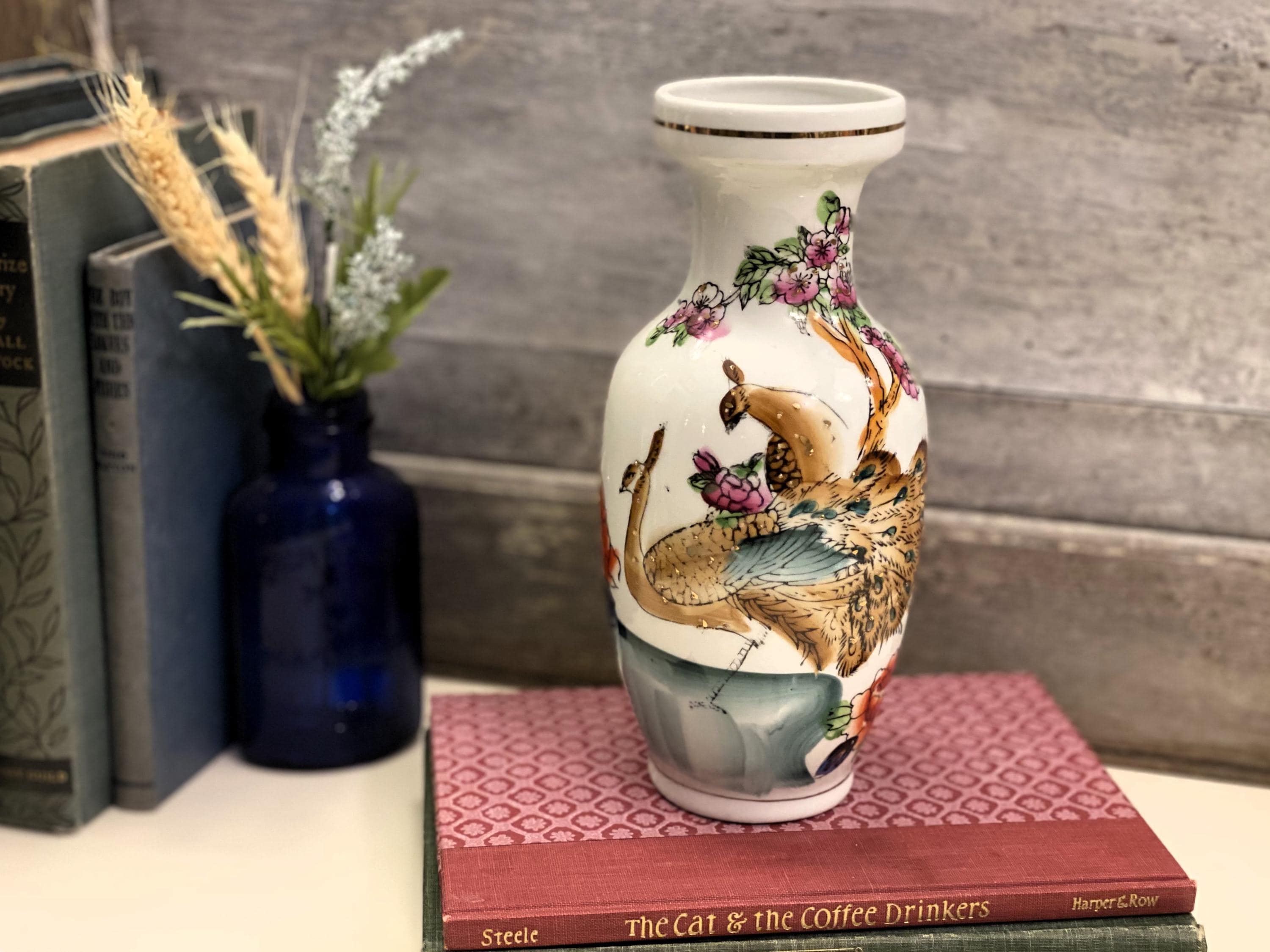 ヴィンテージ 中国磁器 孔雀花瓶 手描き 景徳鎮 花柄 1970年代 - Etsy 日本