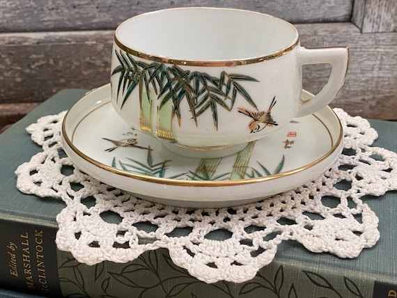Vintage Bone China Bamboo Cup and Saucer | Nikoniko Imports