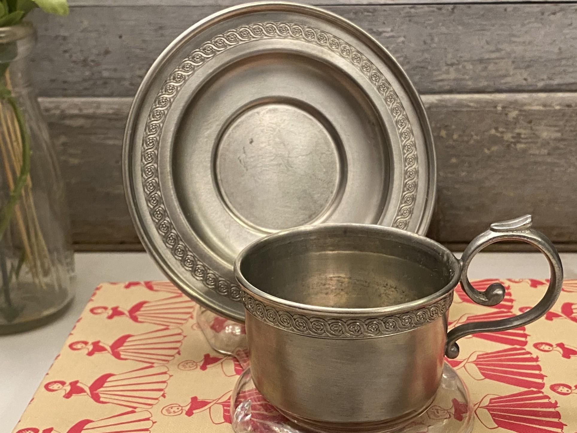 Vintage Swiss Pewter Demitasse Cup & Saucer Ernst Schweizer Zinn