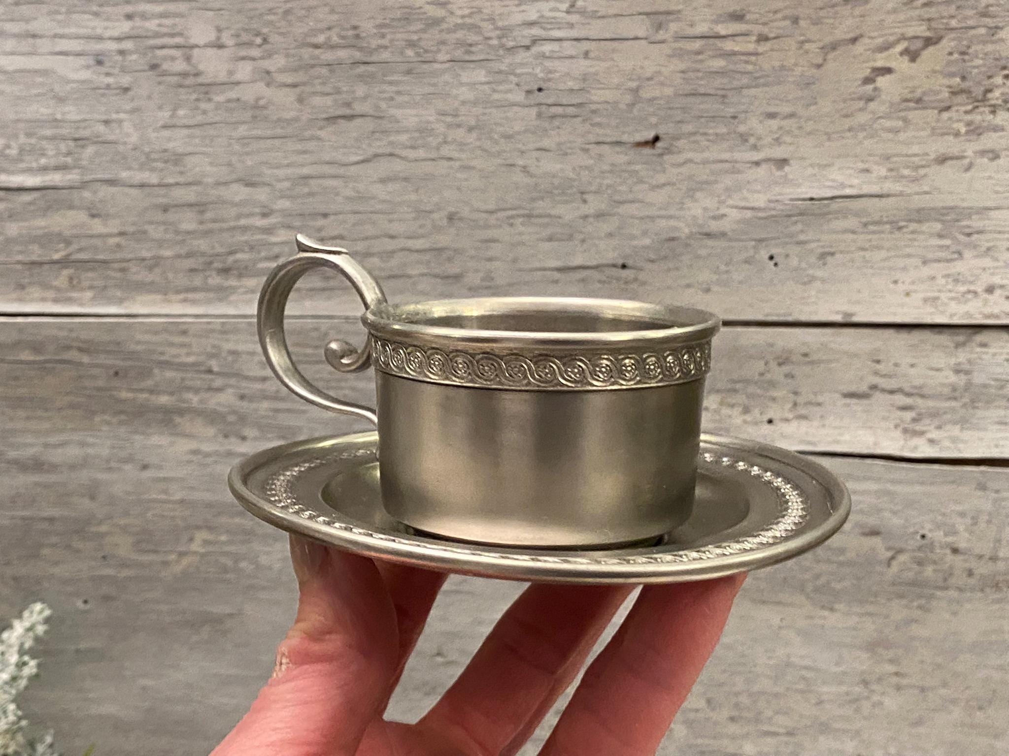 Vintage Swiss Pewter Demitasse Cup & Saucer Ernst Schweizer Zinn