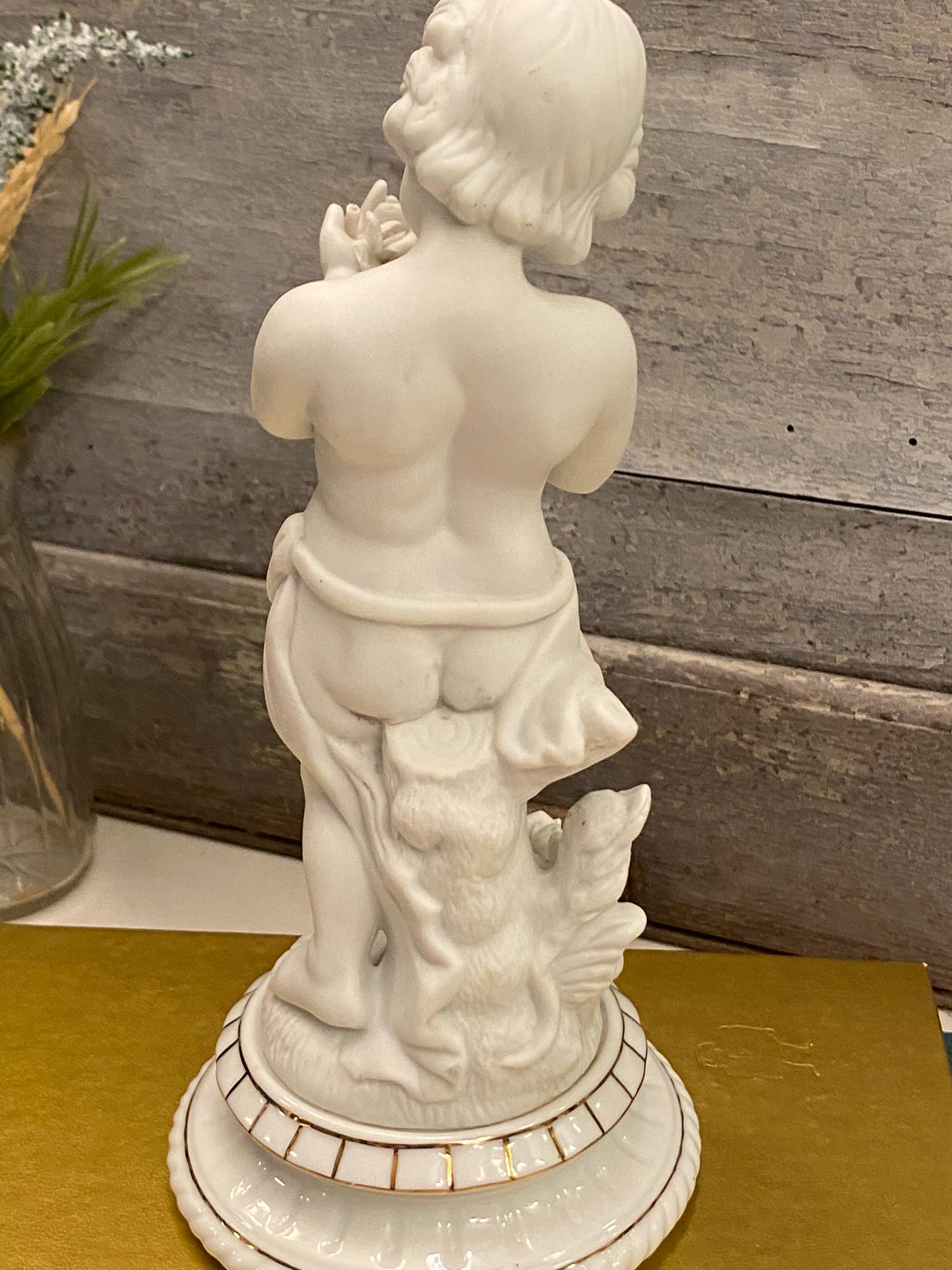 Vintage Andrea by Sadek White Bisque Cherub Figurine Floral Basket