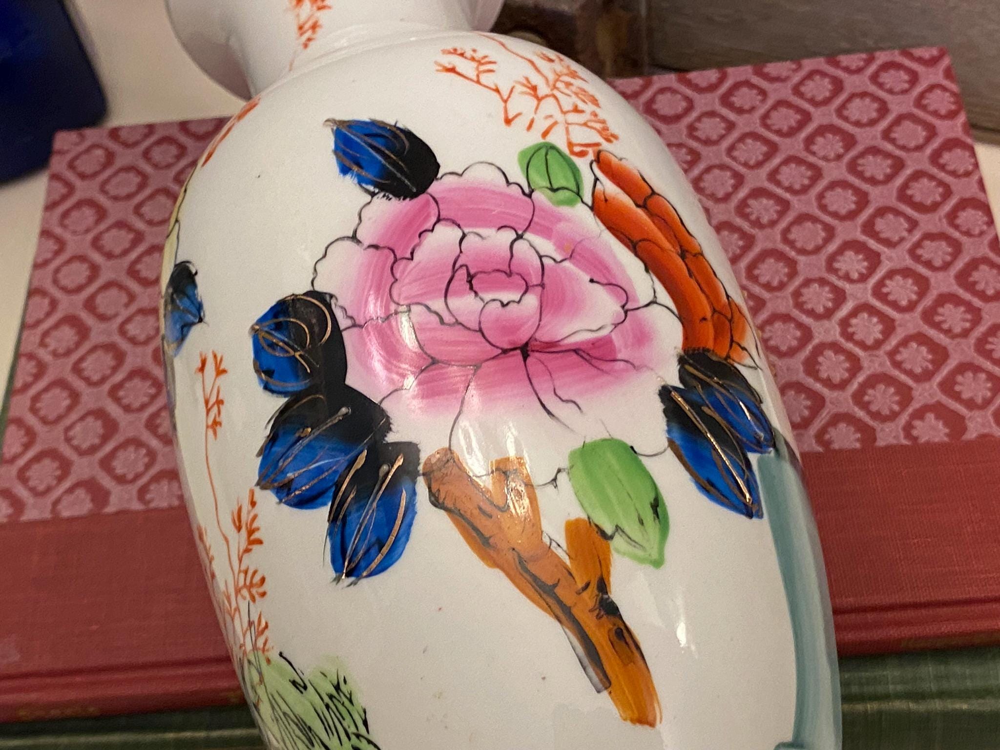 ヴィンテージ 中国磁器 孔雀花瓶 手描き 景徳鎮 花柄 1970年代 - Etsy 日本