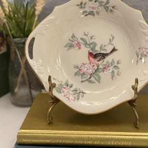 Discontinued Vintage Lenox Bird and Floral Handled Bowl/Dish |  Open Candy Dish Serenade by Lenox