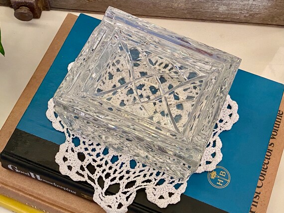 crystal cigarette box Vintage Lead Crystal Cigarette Box Ashtray | Heavy Lidded Glass Box | Cut Crystal  Cigarette Table Case