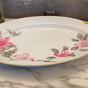 Vintage Floral Craftsman China Platter | White Pinks and Grey Floral Serving Platter | Hand Painted in Japan Platter