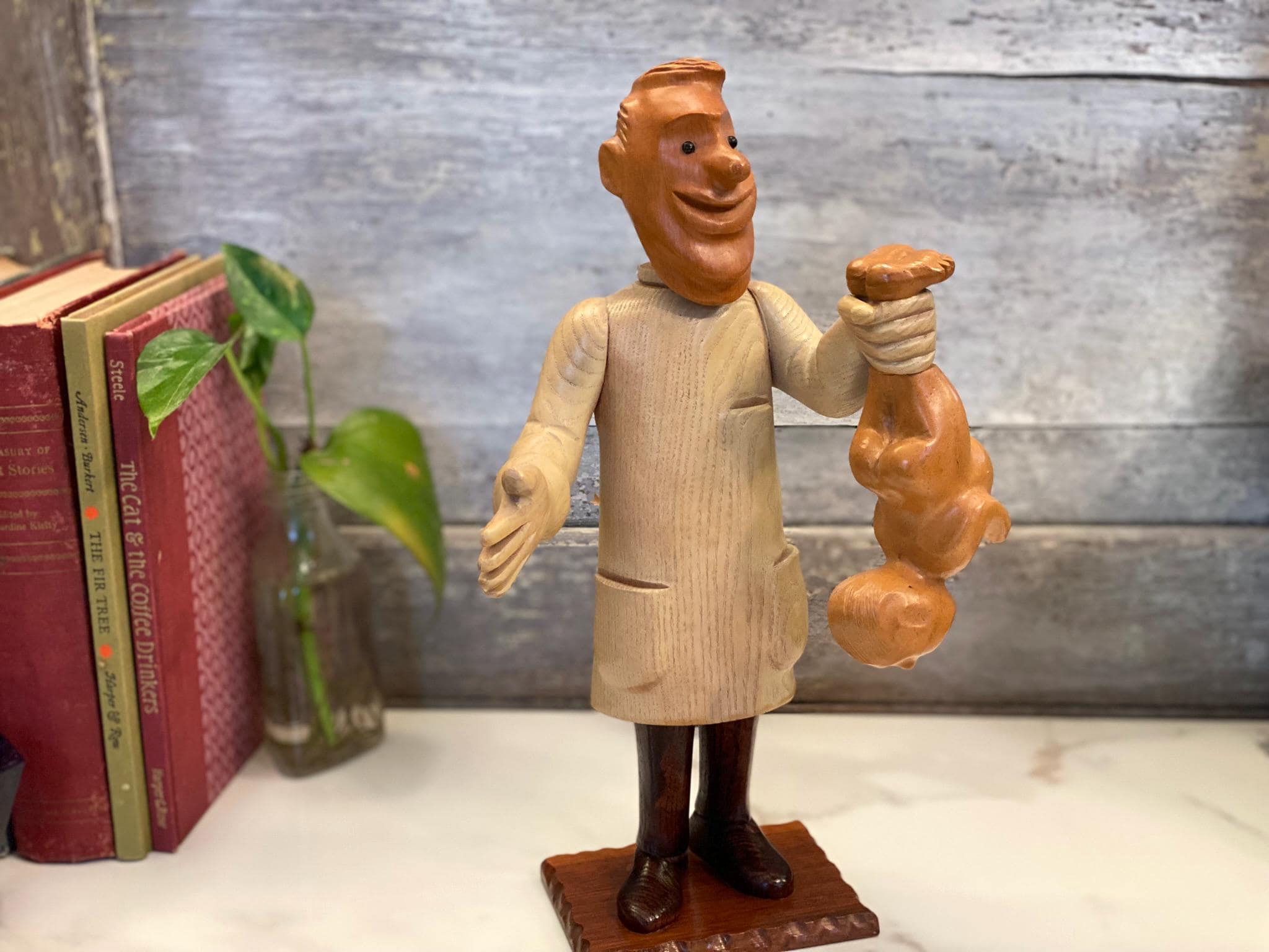 Vintage Italian Hand-carved Wooden Obstetrician | Doctor Holding