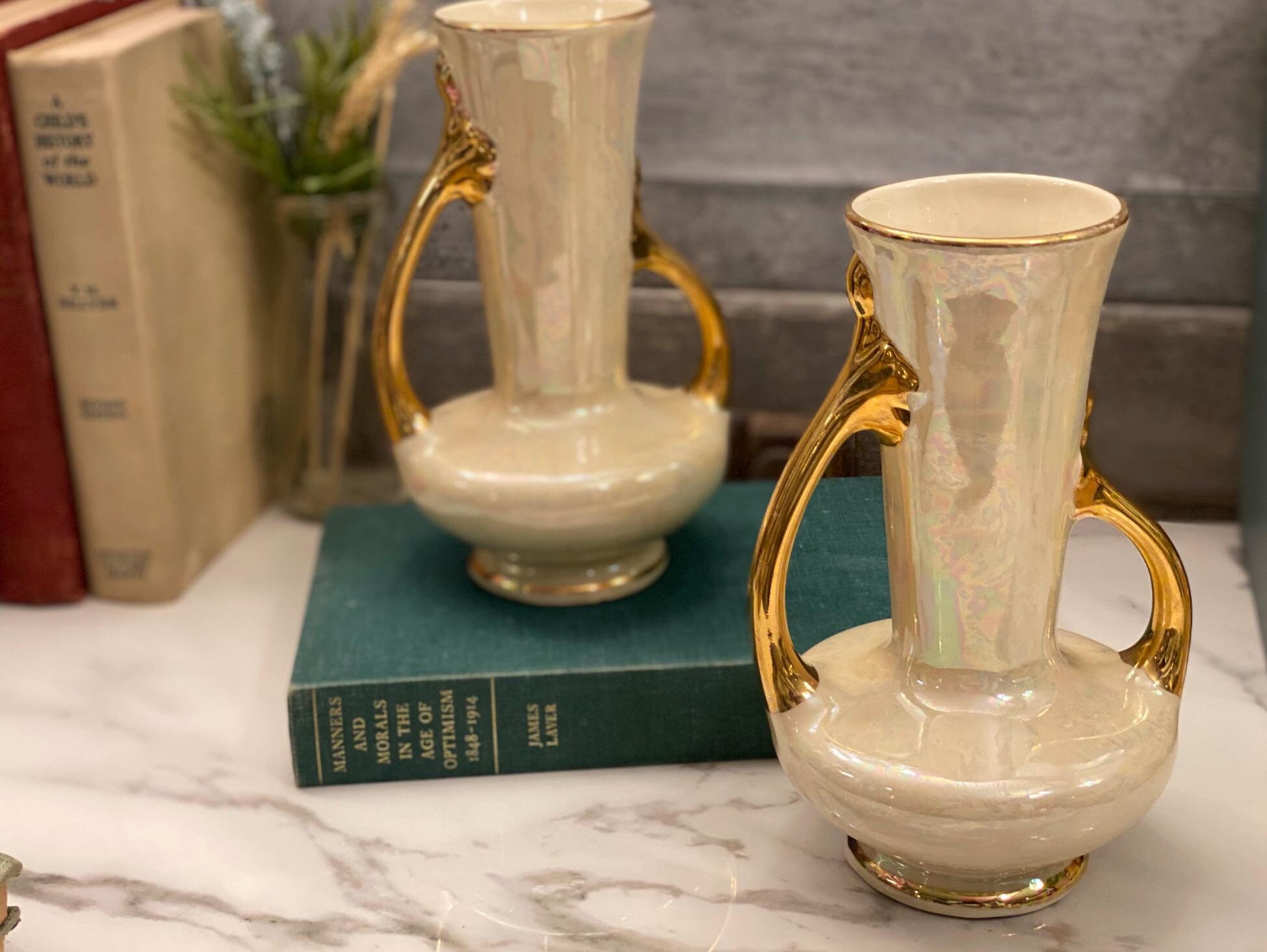 Pair of Vintage Pearl China Company Vases | Iridescent Glazed and