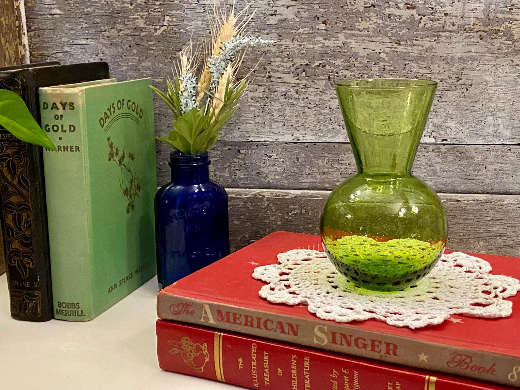 Vintage Zodax Green Seed Glass Vase | Green Gourd Glass Vase