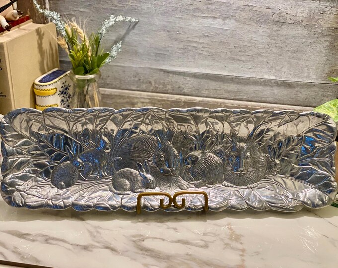 Vintage Arthur Court Pewter Rabbit Tray | Aluminum Pewter Bunny Serving ...