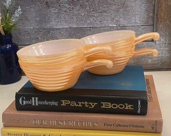 Set (4) Fire King Peach Ribbed Bowls | Copper Tint  Lustreware  | Individual Casserole Dishes | Collectible Fire King