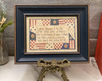 Framed Pledge of Allegiance | 1997 Beth Yarbrough Folk Art Print Patriotic Pledge of Allegiance | USA Decor