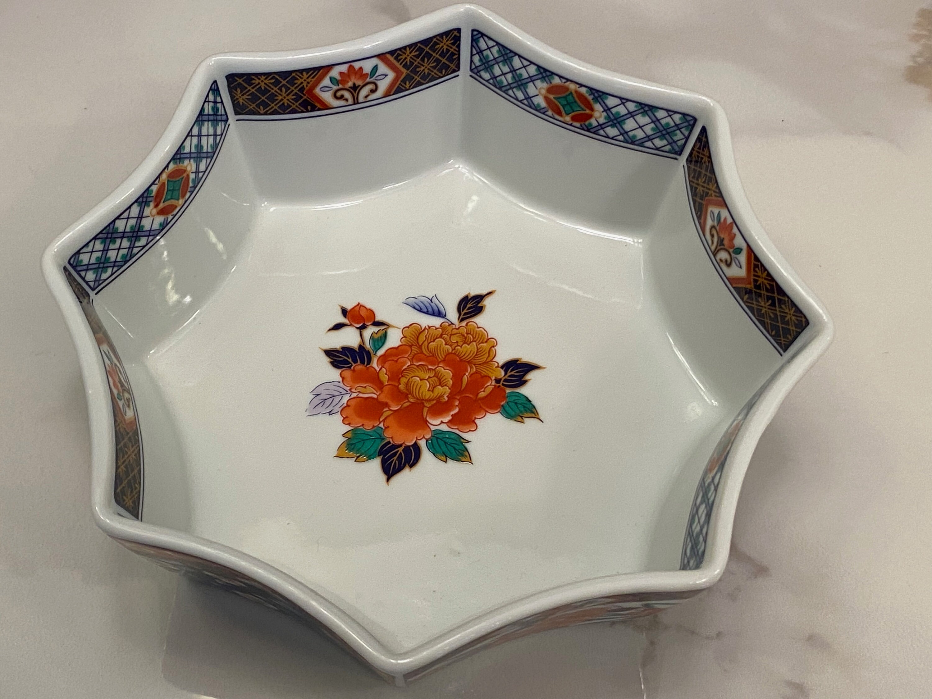 Octagonal Vintage Bon Bon | Kikun Patterned Coupe by Gumps | Blue ...