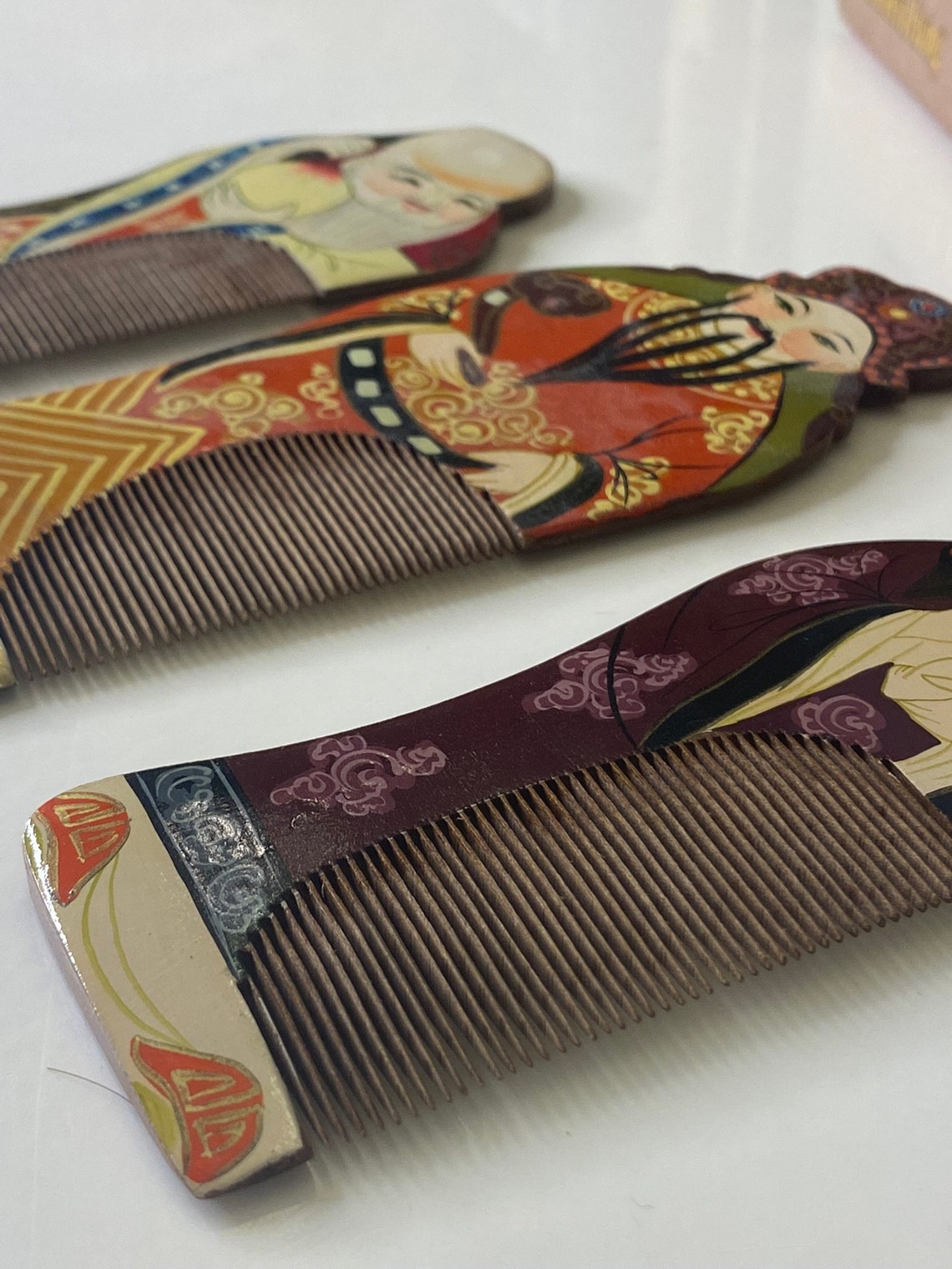 Vintage Hand Painted Chinese Shubi Fine Toothed Combs Gong Etsy