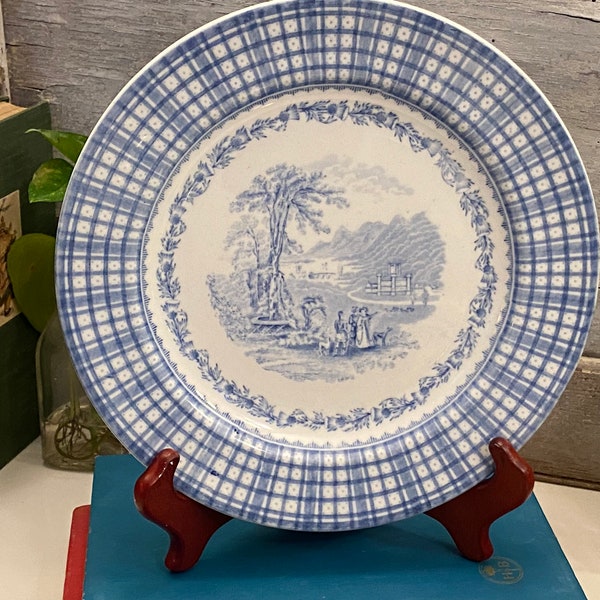 Vintage Breadalbane Blue & White Transferware Dinner Plate | Country River Scene | Made in Cauldon,  England