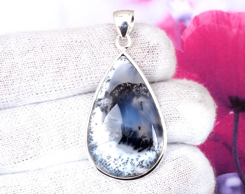 Dendritic Agate Gemstone Pendant Stunning Dendritic Agate Gemstone Pendant Gift for Her Jewelry 925 Sterling Silver Jewelry